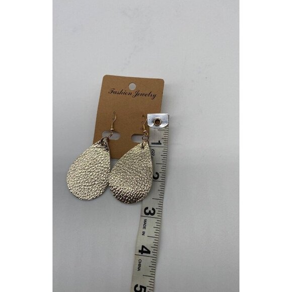Fashion Jewelry Womens Tear Drop Metallic Leather Earrings Gold Tone Fishnet Hoo - Picture 7 of 7
